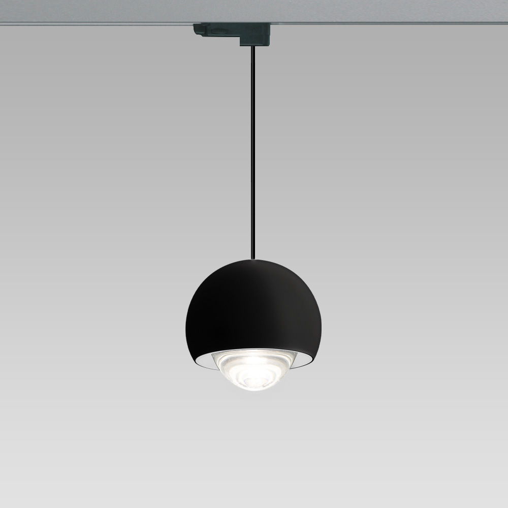 Elegantly designed pendant luminaire for interior lighting, also available in track-mounted version