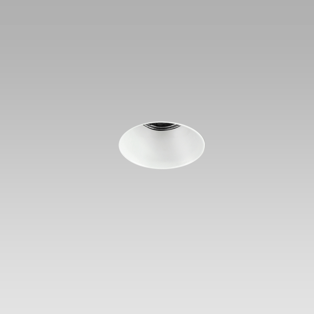 Apparecchio da incasso a soffitto tondo per illuminazione interna, senza cornice con ottica bianca