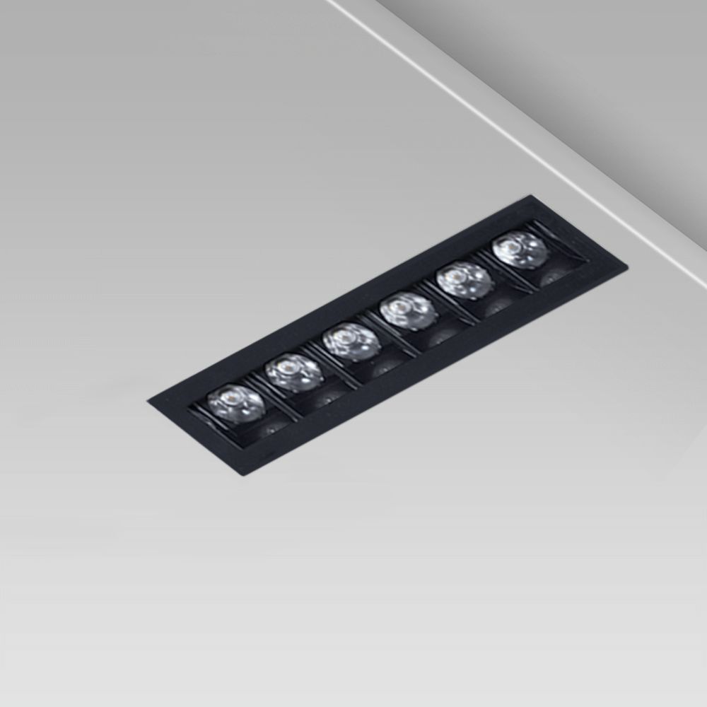 Incasso a soffitto lineare dal design minimalista per l'illuminazione di interni, senza cornice e con ottica quadrata nera UGR<16