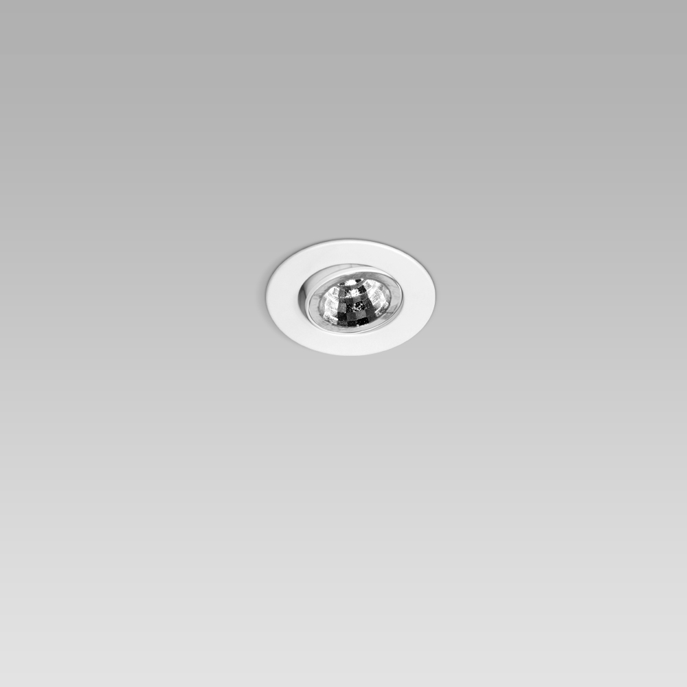 Ceiling recessed luminaire for indoor lighting with small size and elegant design, with adjustable optic